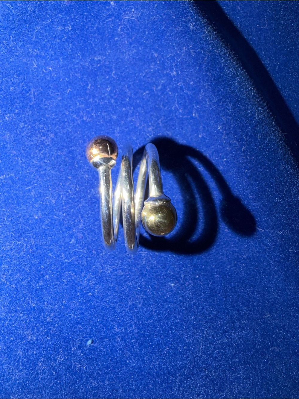 Silver Spiral Open Ring with Gold Ball Accents - Women Jewelry